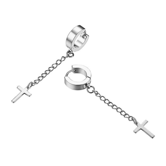 Stainless Steel Huggie Style Cross Star Clip Street Wear Earrings