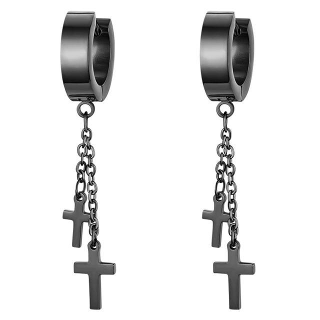 Stainless Steel Huggie Style Cross Star Clip Street Wear Earrings