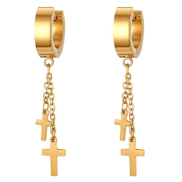 Stainless Steel Huggie Style Cross Star Clip Street Wear Earrings