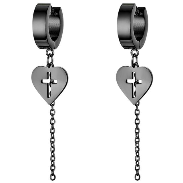 Stainless Steel Huggie Style Cross Star Clip Street Wear Earrings