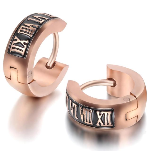 Bling Bling Stainless Steel Roman Numerals Big Boy Blue Gold Black Huggie Earrings