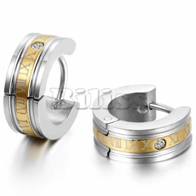 Bling Bling Stainless Steel Roman Numerals Big Boy Blue Gold Black Huggie Earrings