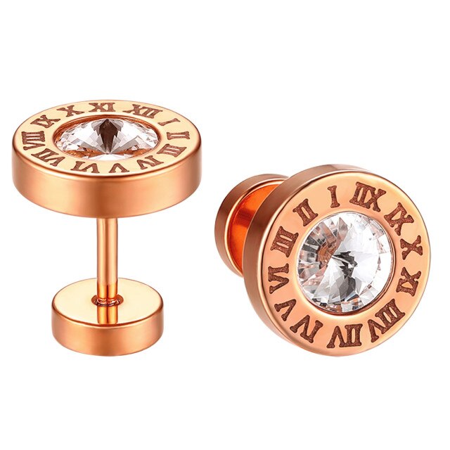 Gold Silver Rose Gold No Tarnish Bling Bling Roman Numeral Screw Back Earrings