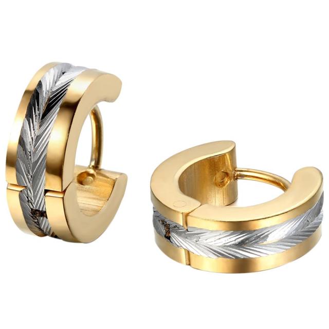 Mens Black Blue Gold Silver Designer Stainless Steel Street Wear Huggie Earrings