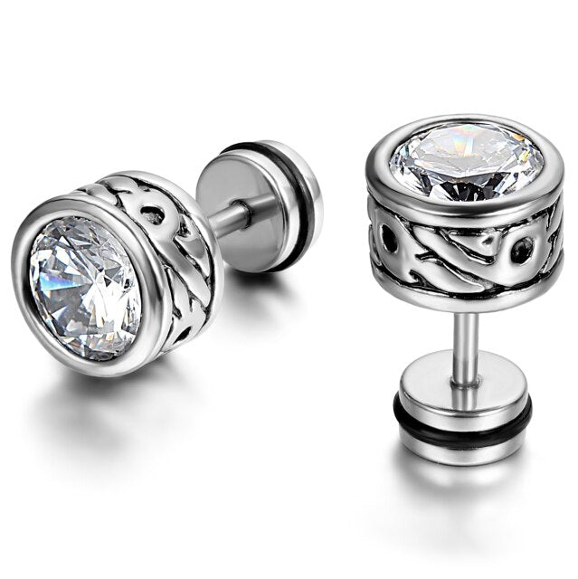 Mens Stainless Steel Classic Vintage Look Black Zircon Bling Bling No Tarnish Earrings