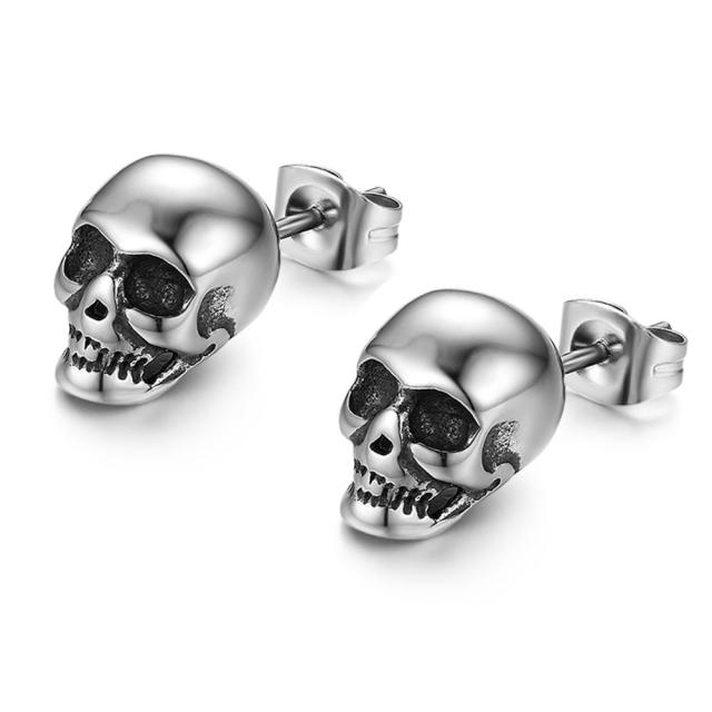 14k Gold Silver Black Stainless Steel Skeleton Skull Rocker Earrings