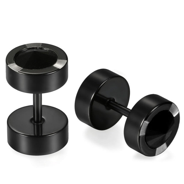 Mens Bling Bling Black CZ Black Out Stainless Steel Screw Back Earrings