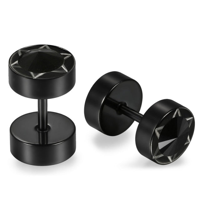 Mens Bling Bling Black CZ Black Out Stainless Steel Screw Back Earrings