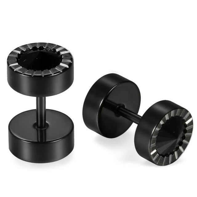 Mens Bling Bling Black CZ Black Out Stainless Steel Screw Back Earrings