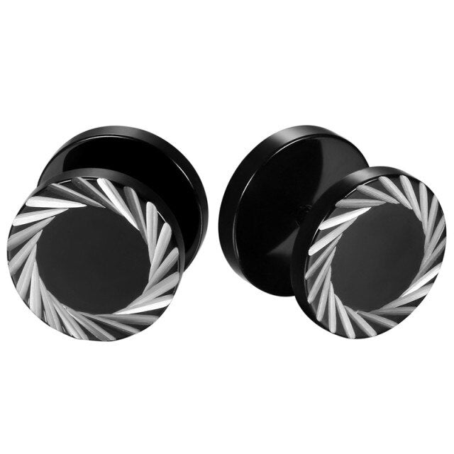 Mens Black Barbell Screw Back Stainless Steel Street Wear Earrings