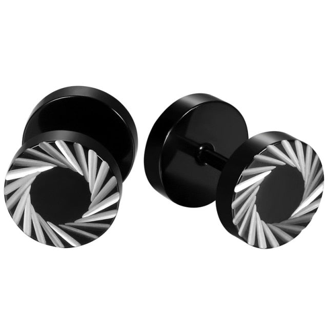 Mens Black Barbell Screw Back Stainless Steel Street Wear Earrings