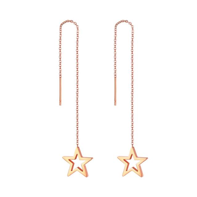 Womens Unique Design Long Fringed Dangling Stainless Star Circle Earrings
