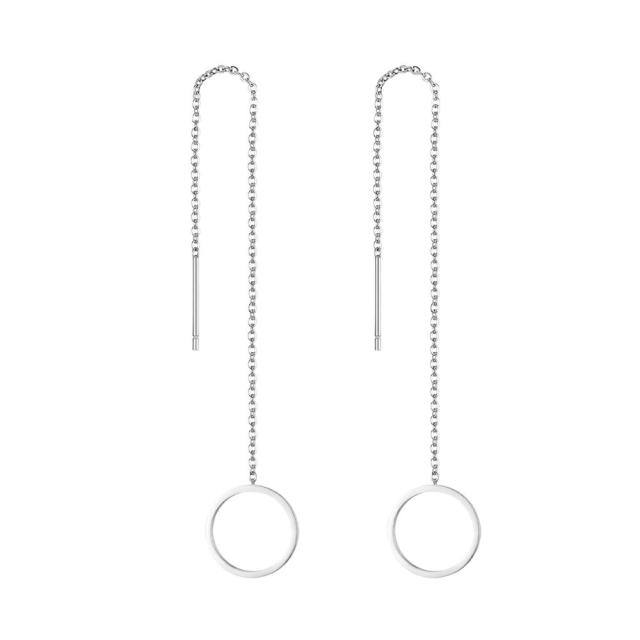 Womens Unique Design Long Fringed Dangling Stainless Star Circle Earrings