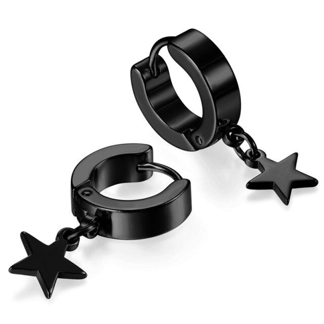 Black Silver 14k Gold over Stainless Steel Huggie Super Star Hoop Earrings