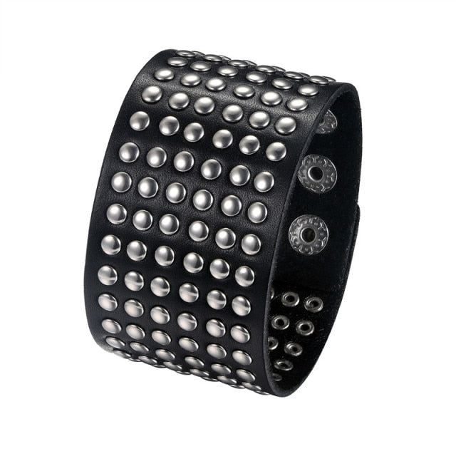 Mens Wide Cuff Pharaoh Fashion Spike Rivet Adjustable Leather Wristband Bracelets