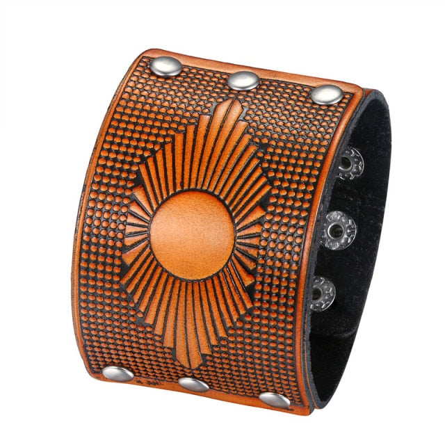 Mens Wide Cuff Pharaoh Fashion Spike Rivet Adjustable Leather Wristband Bracelets