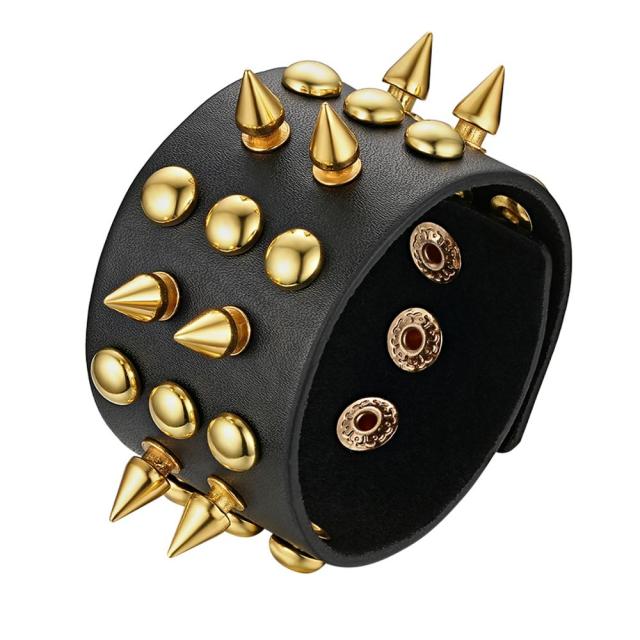 Personality Street Wear Punk Goth Rock Spikes Riveted Wide Leather Cuff Style Bracelets