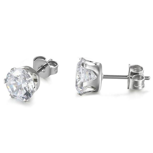 3mm - 8mm Classic Cut Round Cubic Zirconia No Fade Stainless Steel Stud Bling Bling Earrings