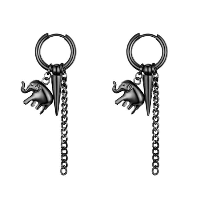 Stainless Steel Tribal Feather Rivet Peace Elephant Dangle Drop Unisex Earrings