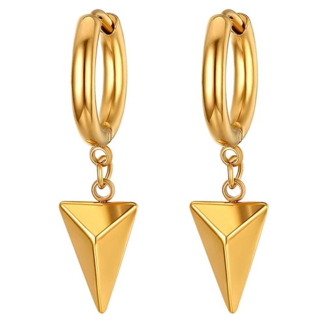 Triangle Pyramid Dangle Hoop No Tarnish No Fade Stainless Steel Gold Silver Black Earrings