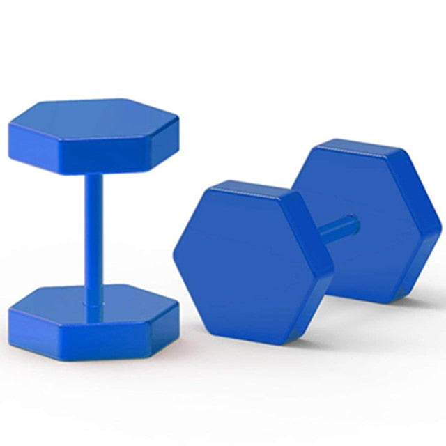 High Fashion Octagon Dumbbell Gold Silver Blue Black over Stainless Steel Street Wear Earrings