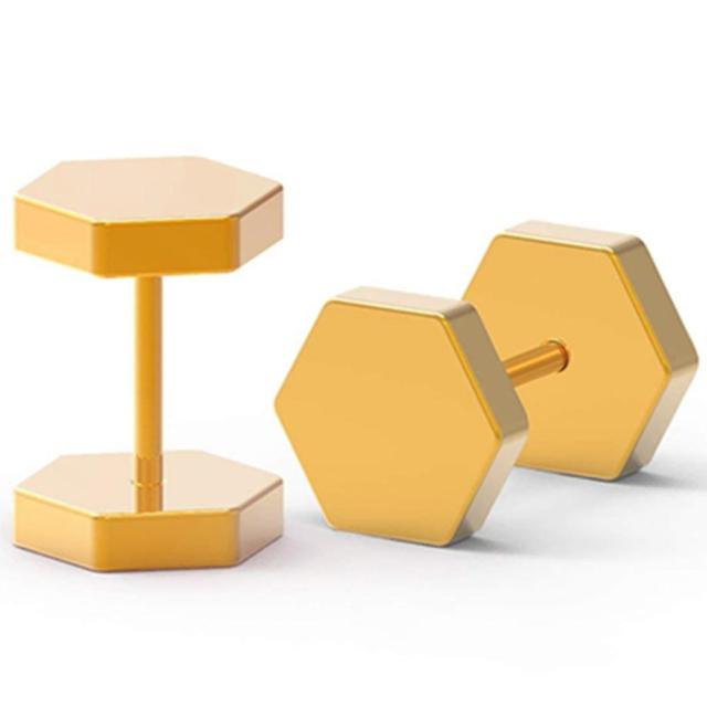 High Fashion Octagon Dumbbell Gold Silver Blue Black over Stainless Steel Street Wear Earrings