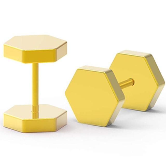 High Fashion Octagon Dumbbell Gold Silver Blue Black over Stainless Steel Street Wear Earrings