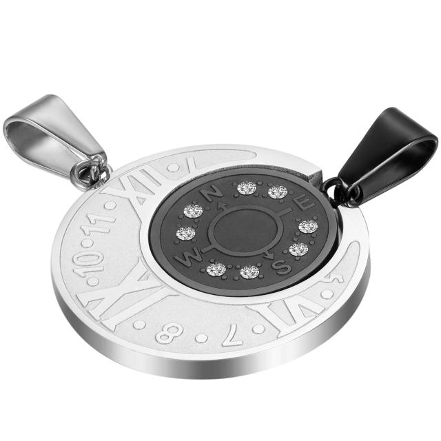 Couples Lovers No Fade Stainless Steel Eternal Love Compass Bling Bling Pendant Chain Necklace