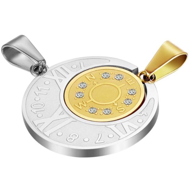 Couples Lovers No Fade Stainless Steel Eternal Love Compass Bling Bling Pendant Chain Necklace