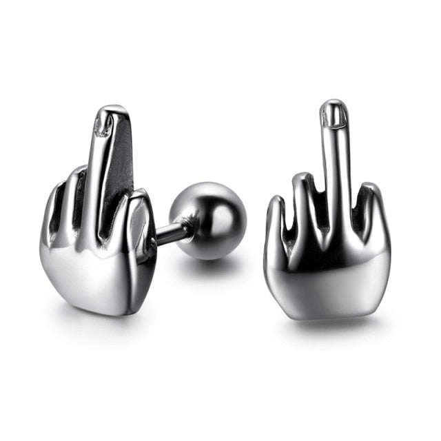 High Fashion No Tarnish Stainless Steel Middle Finger Street Wear Earrings