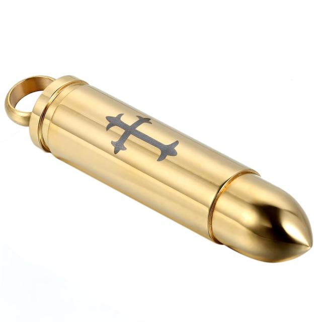 Mens High Fashion Laser Etched No Fade Stainless Steel Bullet Pendant Chain Neckalce