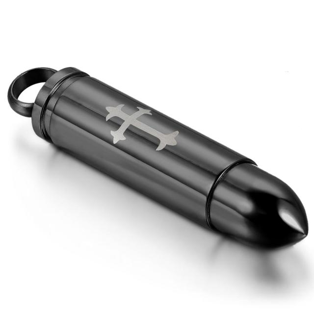 Mens High Fashion Laser Etched No Fade Stainless Steel Bullet Pendant Chain Neckalce