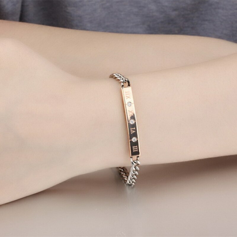 Couples Lovers Roman Numeral 3,6,9,12 Bling ID Style No Fade Stainless Steel Bracelets
