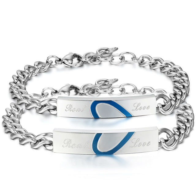 Couples Lovers Real Love No Fade Stainless Steel Heart Bracelet