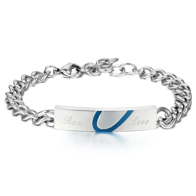 Couples Lovers Real Love No Fade Stainless Steel Heart Bracelet