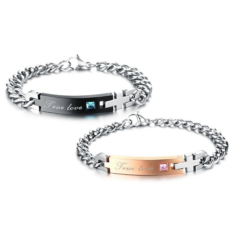 High Fashion No Fade Stainless Steel True Love Couples Lovers Bling Bling Bracelets