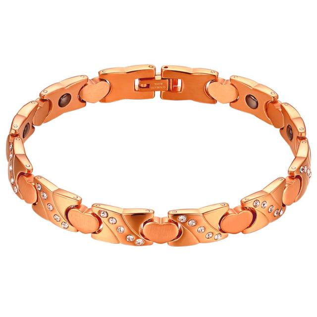 Ladies Heart Gold Bling Bling Magnetic Stone No Fade Stainless Steel Bracelets