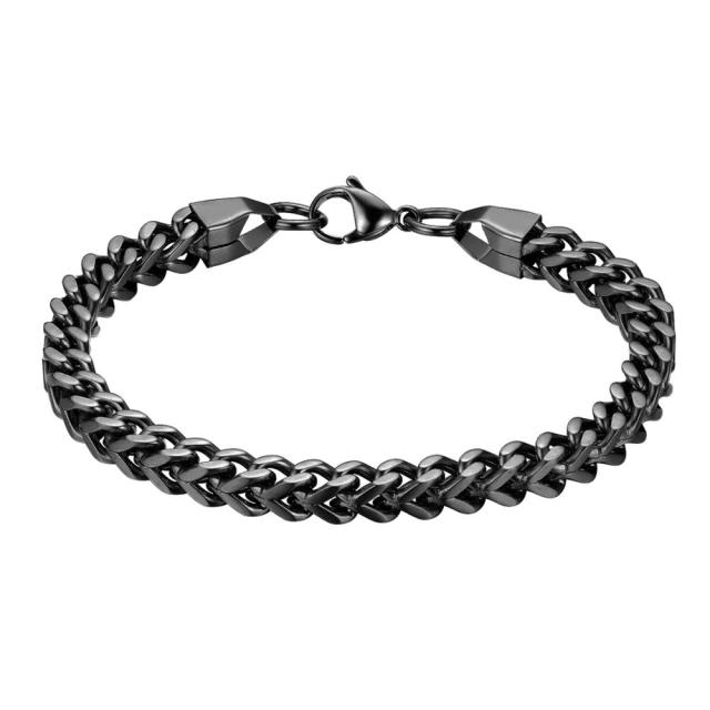 Mens High Fashion No Fade 14k Rose Gold Silver Black Stainless Steel Franco Link Bracelet