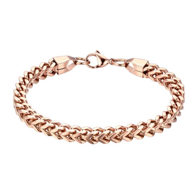 Mens High Fashion No Fade 14k Rose Gold Silver Black Stainless Steel Franco Link Bracelet