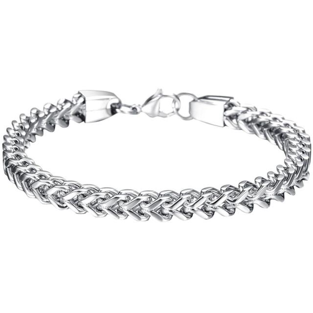 Mens High Fashion No Fade 14k Rose Gold Silver Black Stainless Steel Franco Link Bracelet