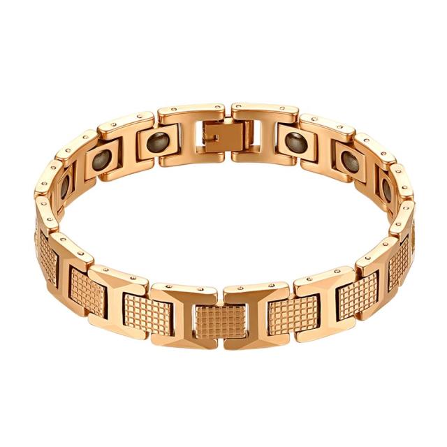 Mens Luxury Magnetic Stone Gold Tungsten Carbide Classic Casual Bracelet