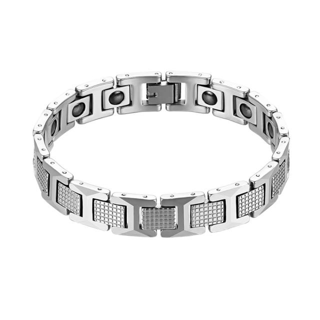 Mens Luxury Magnetic Stone Gold Tungsten Carbide Classic Casual Bracelet