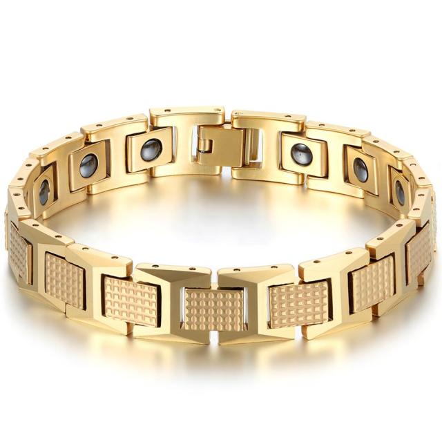 Mens Luxury Magnetic Stone Gold Tungsten Carbide Classic Casual Bracelet