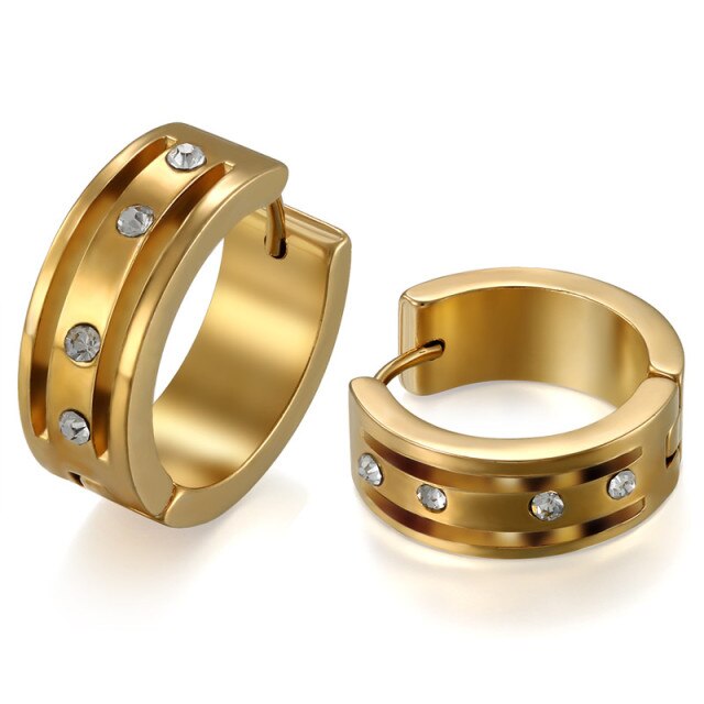 Mens Womens Luxury 14k Gold over No Fade Stainless Steel Cz Stone Street Wear Huggie Bling Earrings