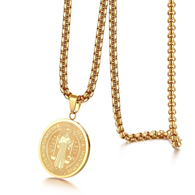 Sentia Mvniamvr St. Saint Benedict No Fade Stainless Steel Christian Pendant Chain Necklace