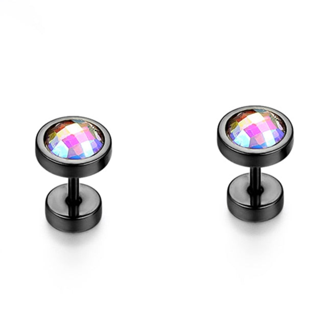 Colorful Stone Stainless Steel High Fashion Bling Street Wear Casual Earrings