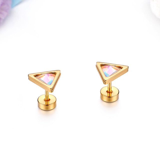 Colorful Stone Stainless Steel High Fashion Bling Street Wear Casual Earrings