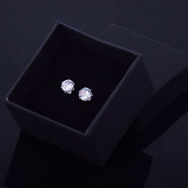 6mm / 8mm 3A CZ Round Stud Iced Push Back Hip Hop Classic Earrings