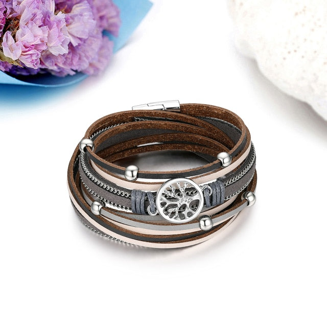 Tree Of Life | Leather Wrap Bangle Unique Design Bangle Bracelet