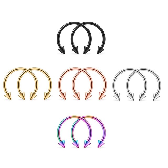 10 Piece Horseshoe No Fade Stainless Steel Nose Ring Eyebrow Septum Spice Piercing Earrings